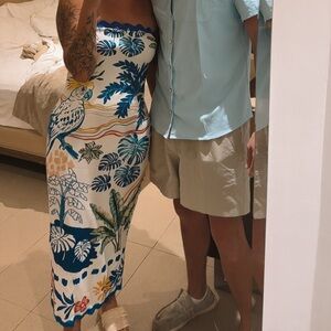 Tropical Print Strapless Dress